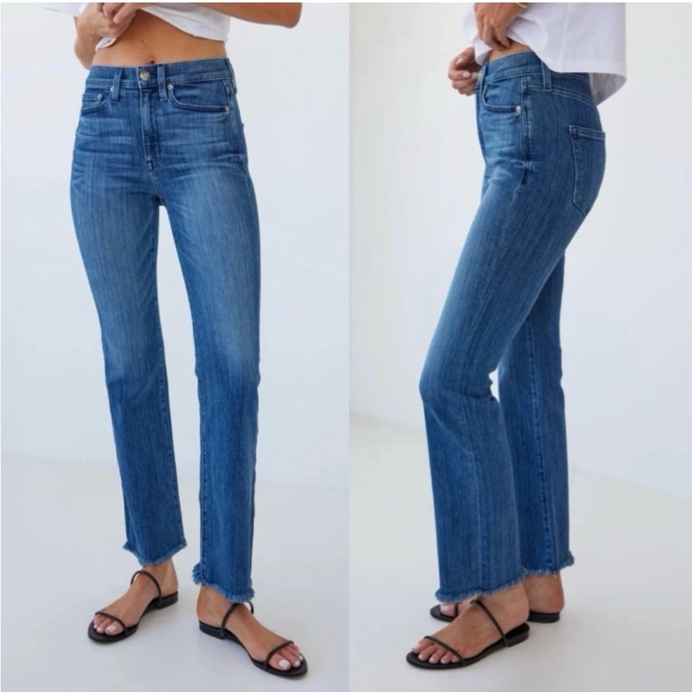 AYR The Pop Straight Leg Raw Hem High Rise Denim Blue Jeans Size 28 Gently Used